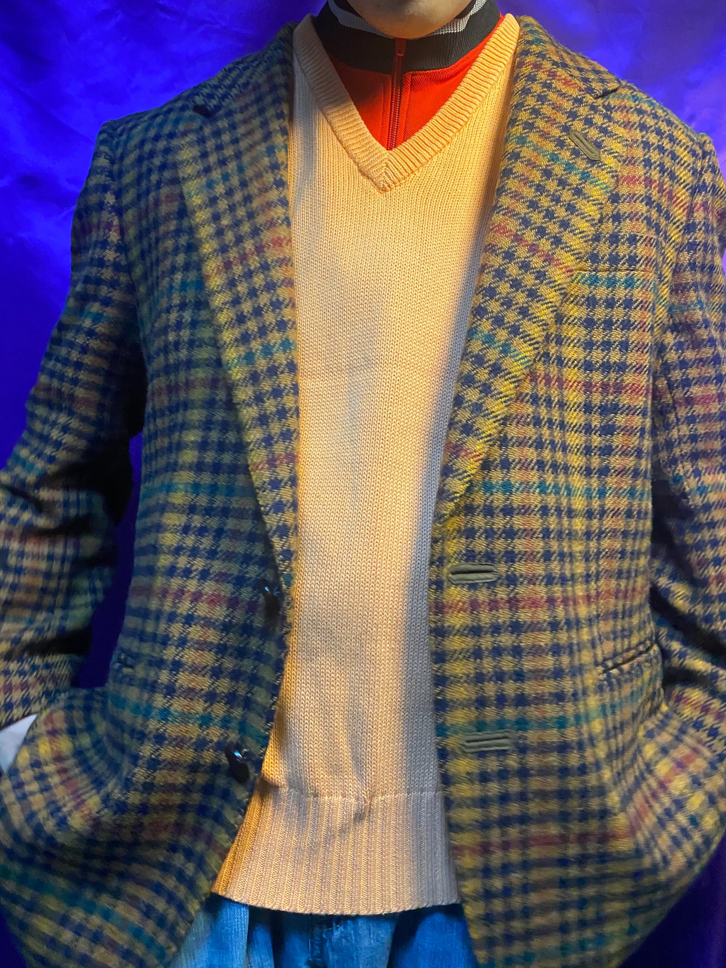 DAKS 2B Check Pattern Tweed Tailored Jacket