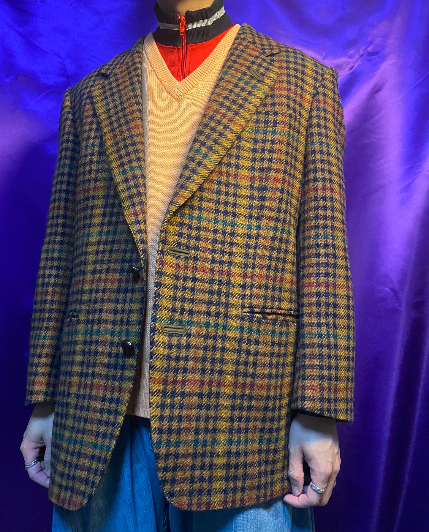 DAKS 2B Check Pattern Tweed Tailored Jacket