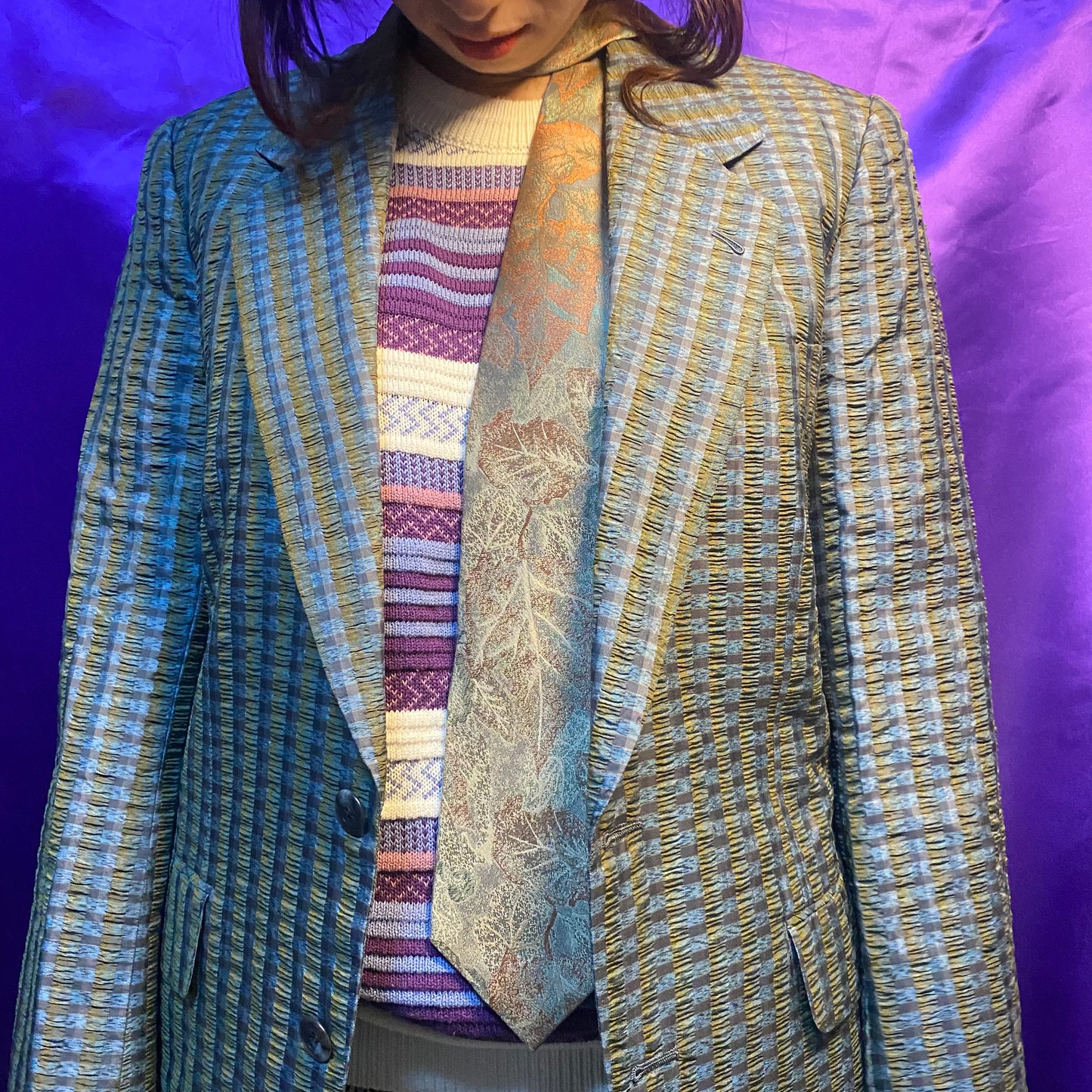 2B Check Pattern Tailored Jacket Green×Blue