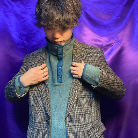 2B Check Pattern Wool Tailored Jacket Gray×Black